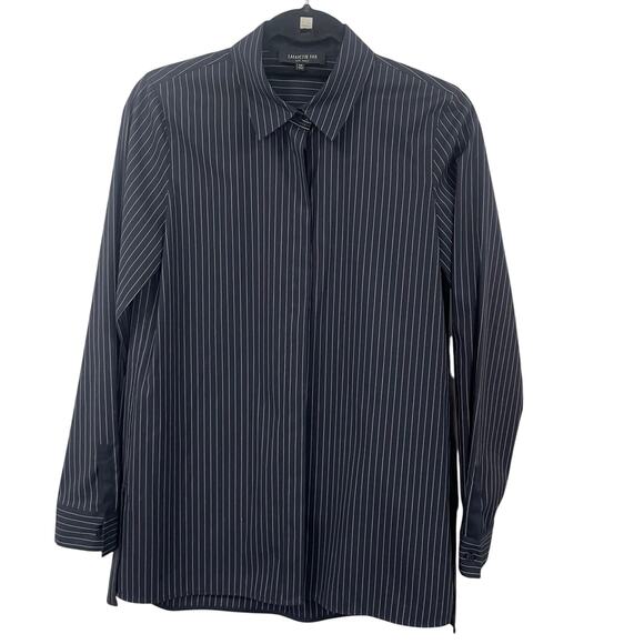 Lafayette 148 New York Long Sleeve Striped Concealed Button Up Navy White XS - Picture 1 of 7